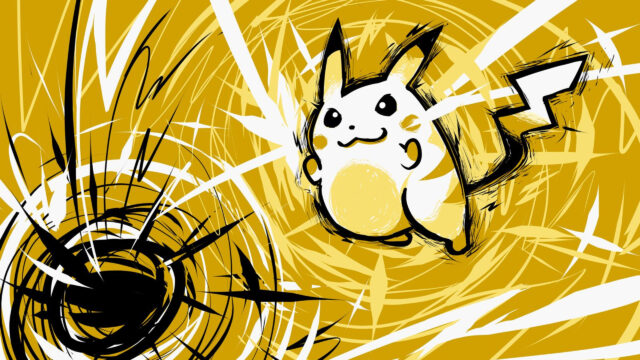 Minimalist Pikachu Electric Energy Art Desktop Wallpaper