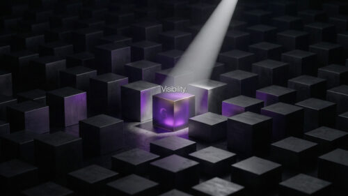 Abstract Glowing Purple Cube Spotlight Desktop Wallpaper