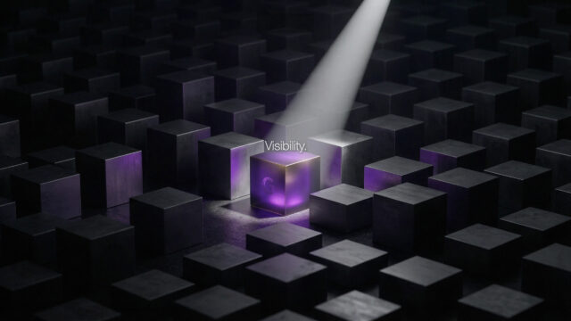 Abstract Glowing Purple Cube Spotlight Desktop Wallpaper