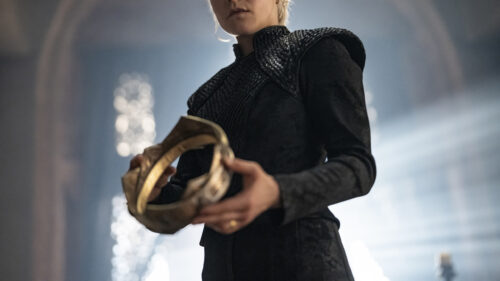 Rhaenyra Targaryen Holding Crown Desktop Wallpaper