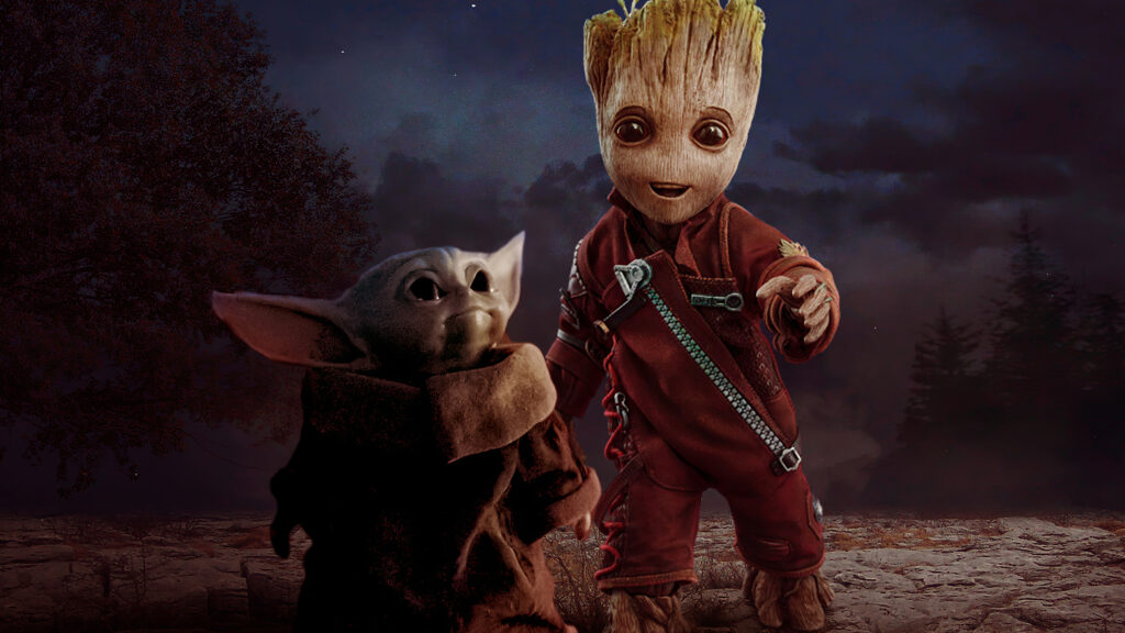Groot and Grogu Magical Forest Adventure 4K Wallpaper
