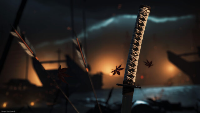 Katana and Falling Leaves Cinematic 4K Wallpaper