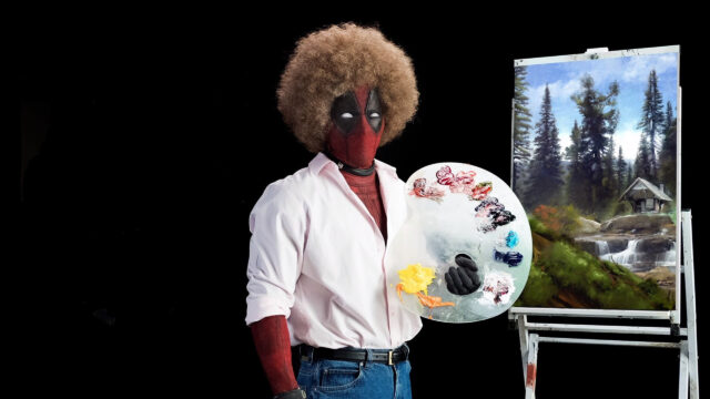 Deadpool Bob Ross Mashup Artistic Desktop Wallpaper