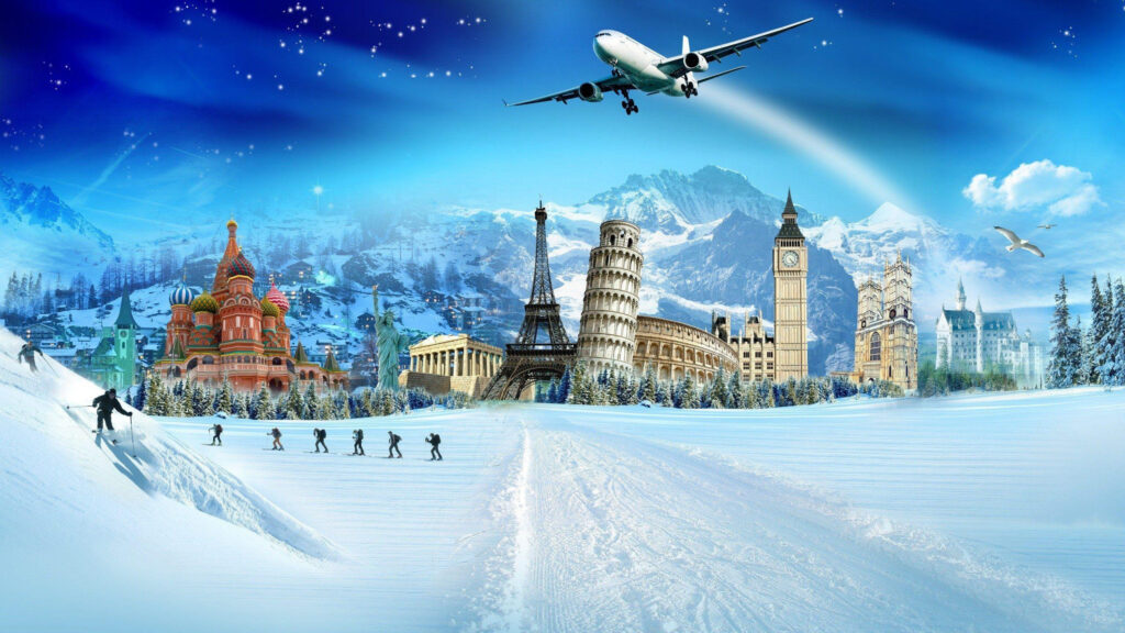 World Travel Landmarks in Snowy Mountains Desktop Wallpaper