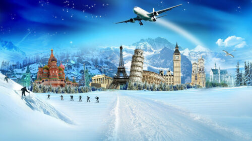 World Travel Landmarks in Snowy Mountains Desktop Wallpaper