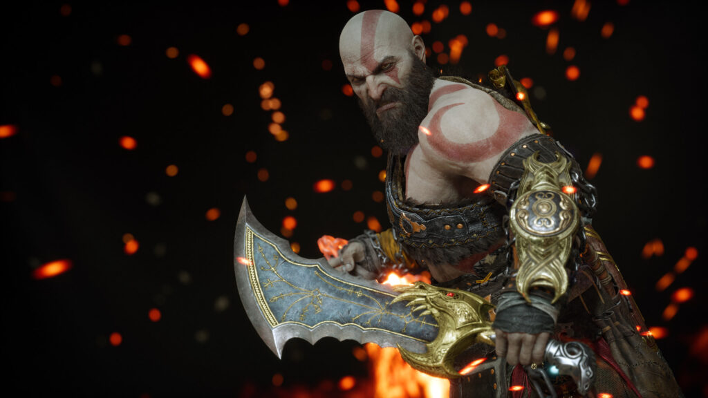 Kratos wielding the Blades of Chaos 4K Desktop Wallpaper