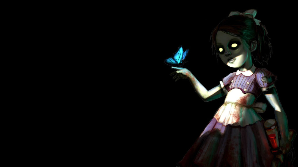 Creepy Little Girl with Butterfly 4K Desktop Wallpaper