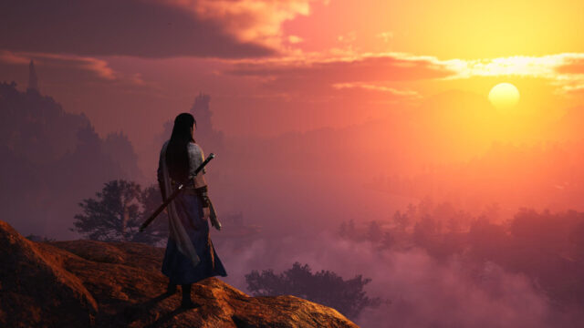Warrior Standing Over Misty Landscape 4K Desktop Wallpaper