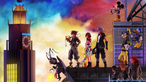 Kingdom Hearts Characters on Skyscraper 4K Wallpaper