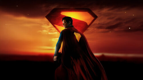 Superman Cinematic Silhouette at Sunset 4K Desktop Wallpaper