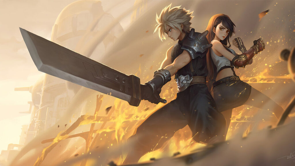 Final Fantasy VII Cloud and Tifa Combat Action 4K Wallpaper