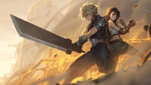 Final Fantasy VII Cloud and Tifa Combat Action 4K Wallpaper