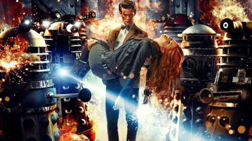 Doctor Who Matt Smith and Amy Pond Daleks Desktop Wallpaper