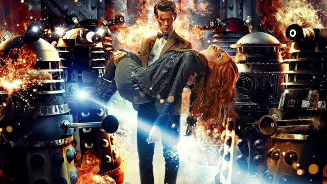 Doctor Who Matt Smith and Amy Pond Daleks Desktop Wallpaper