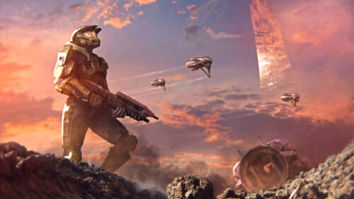 Master Chief on Zeta Halo Sunset 4K Desktop Wallpaper