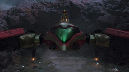 Samus Aran Standing on Gunship Desktop Wallpaper