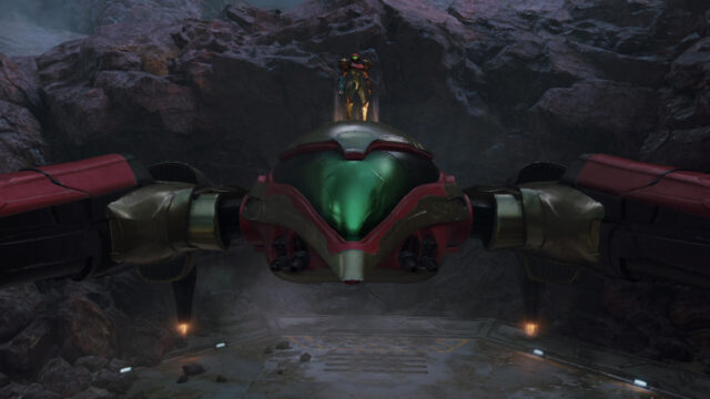 Samus Aran Standing on Gunship Desktop Wallpaper