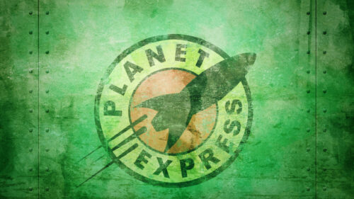 Grunge Planet Express Logo Green Metal Desktop Wallpaper