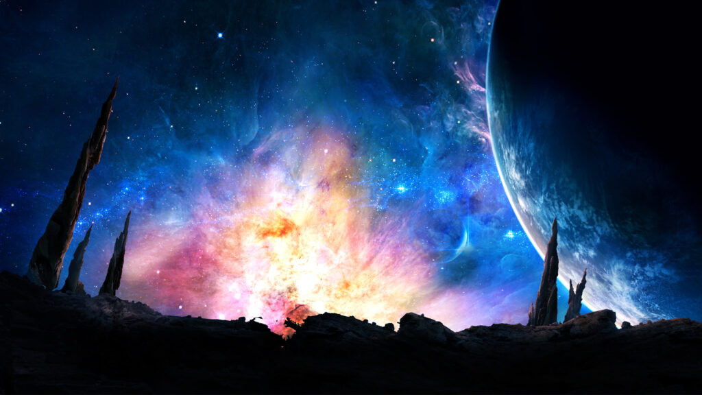 Cosmic Nebula and Alien Planet Surface 4K Wallpaper