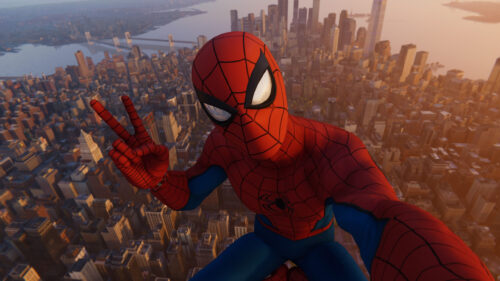 Spider-Man City Skyline Aerial Selfie 4K Wallpaper