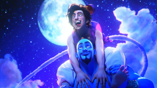 Aladdin and Genie Flying at Night 4K Desktop Wallpaper