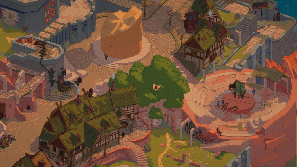 High-Angle Fantasy Town Square Desktop Wallpaper