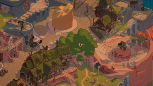 High-Angle Fantasy Town Square Desktop Wallpaper