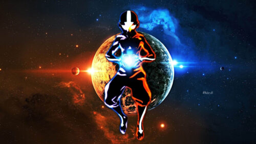 Cosmic Aang Elemental Balance 4K Desktop Wallpaper