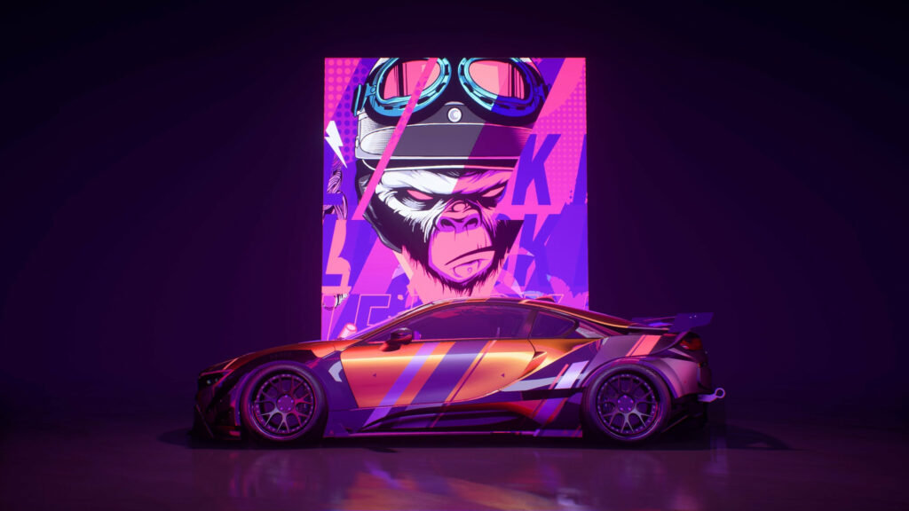 Custom BMW Coupe Neon Monkey Art Desktop Wallpaper