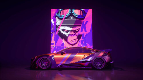 Custom BMW Coupe Neon Monkey Art Desktop Wallpaper
