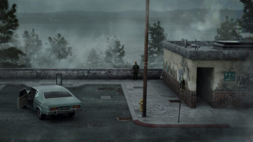 Gloomy Waterfront Scene Desktop Wallpaper