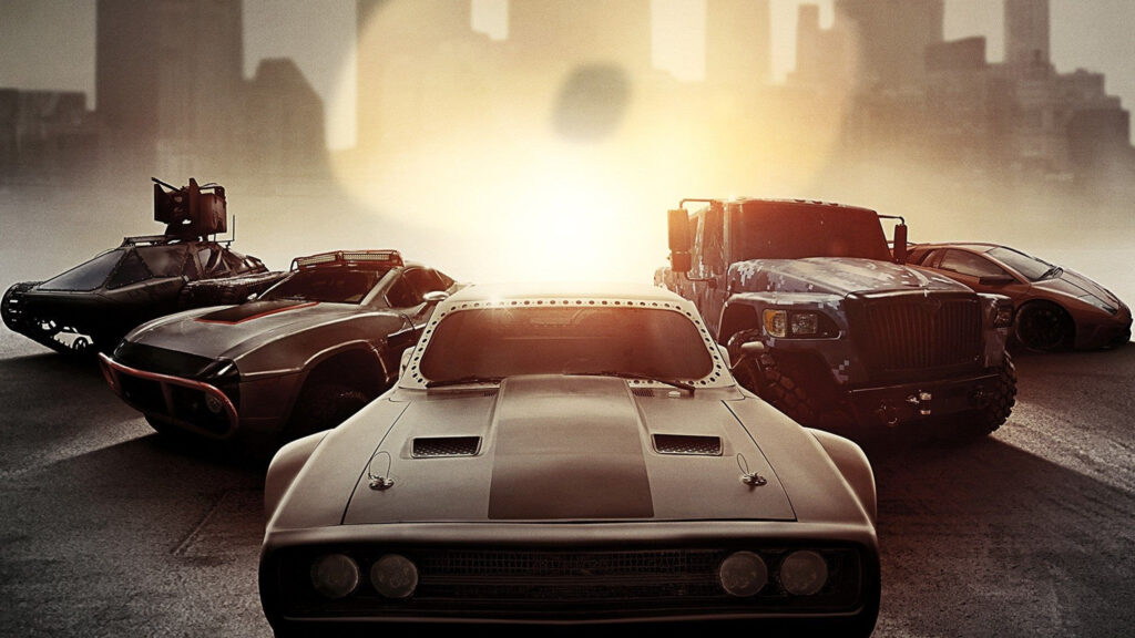Action Movie Car Lineup 4K Desktop Wallpaper