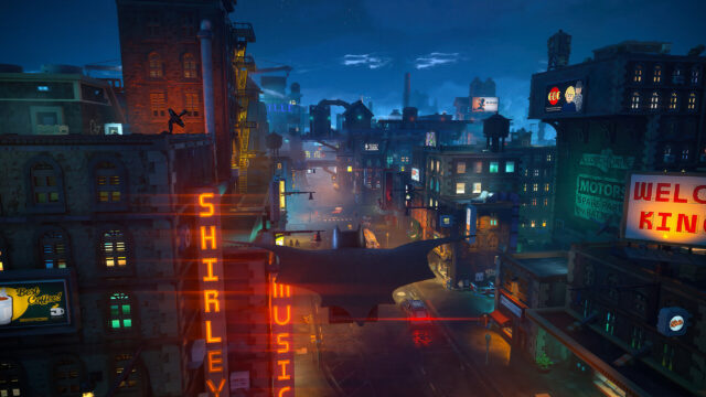 Lego Batman Gliding Over City Night Desktop Wallpaper