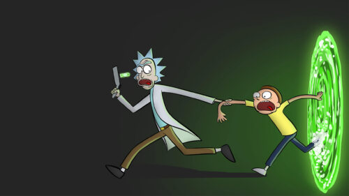 Rick and Morty Running into Portal Desktop Wallpaper