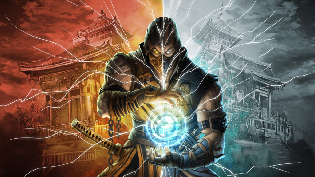 Scorpion Mortal Kombat Split World Design Desktop Wallpaper
