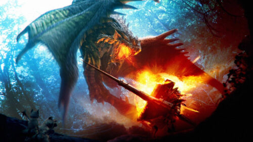 Epic Monster Hunter Battle Against Rathalos Desktop Wallpaper