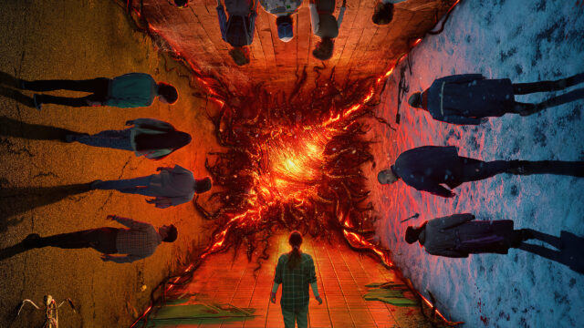 Stranger Things Dimensional Rift Split-Screen Desktop Wallpaper