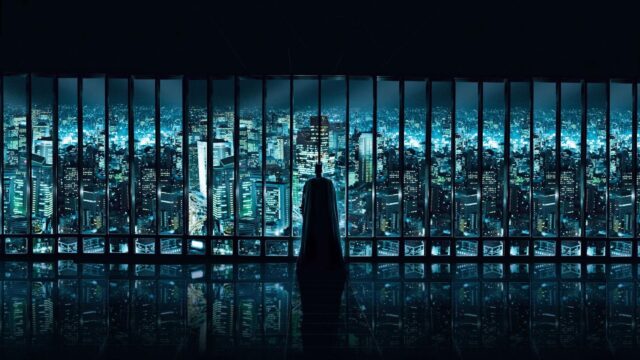 Batman Overlooking Gotham City Skyline 4K Desktop Wallpaper