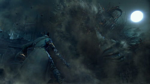 Dark Fantasy Hunter vs Beast Encounter Desktop Wallpaper