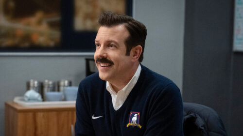 Ted Lasso Smiling in AFC Richmond Sweater Desktop Wallpaper