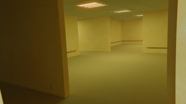 Eerie Yellow Office Liminal Space 4K Desktop Wallpaper