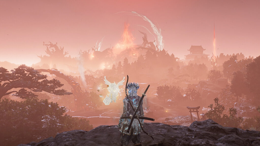 Fantasy Warrior Watching Over a Burning Landscape Desktop Wallpaper