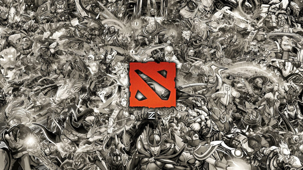 Monochromatic Dota 2 Characters Grid Collage Desktop Wallpaper