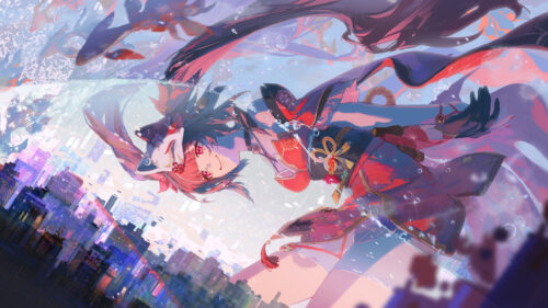 Anime Girl with Fox Mask Artistic Desktop Wallpaper