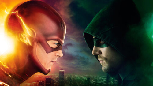 The Flash and Green Arrow Confrontation Desktop Wallpaper