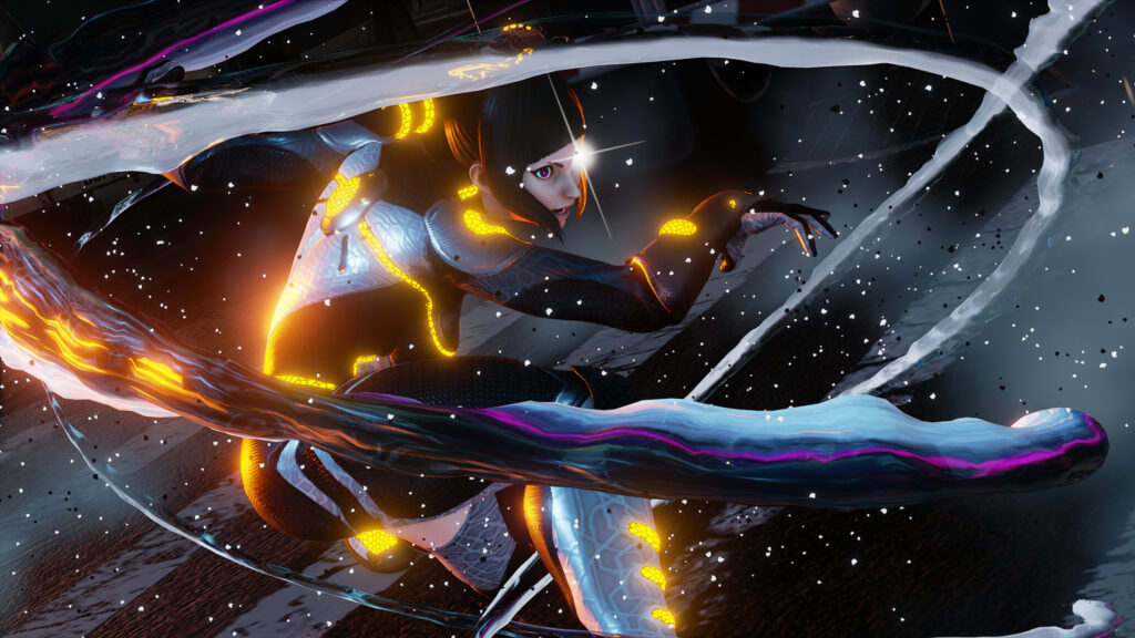 Cybernetic Fighter Action Pose 4K Desktop Wallpaper