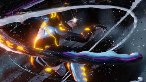 Cybernetic Fighter Action Pose 4K Desktop Wallpaper