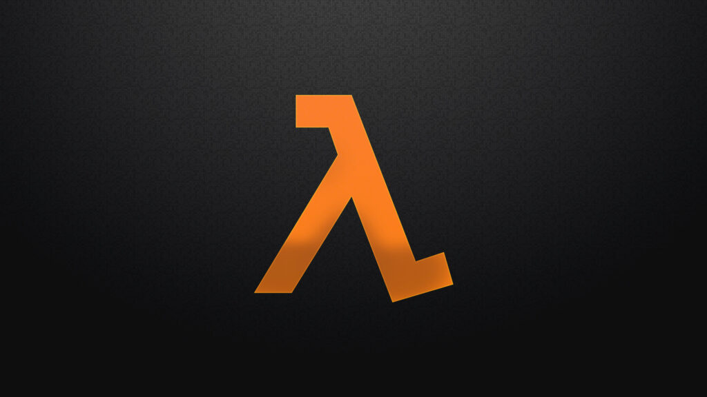 Orange Lambda Symbol Minimalist Black Texture Desktop Wallpaper