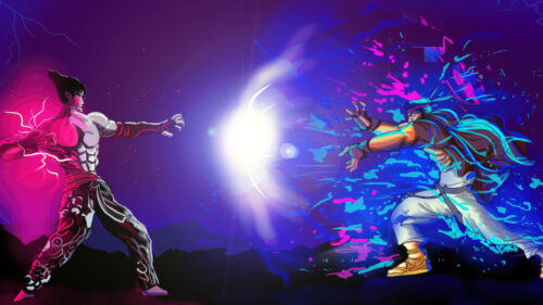 Dynamic Fighting Game Energy Clash Desktop Wallpaper