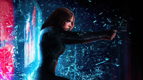 Futuristic Female Operative With Handgun Action Desktop Wallpaper